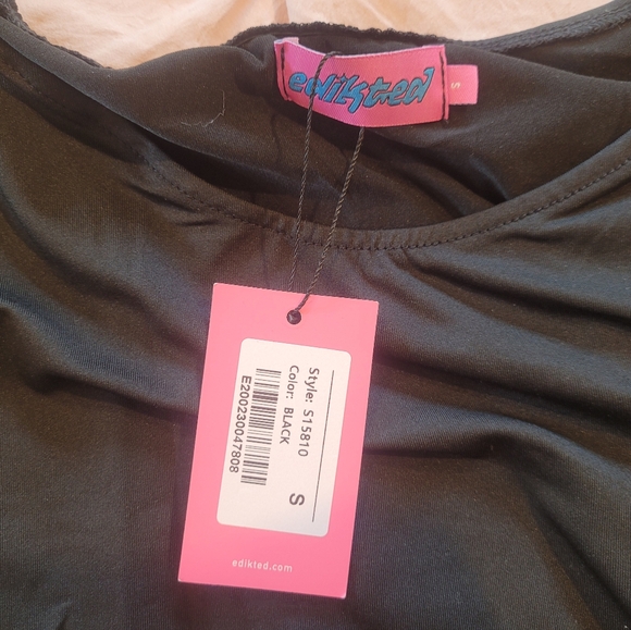 NWT Ediked Black Tahlia V Neck Off Shoulder Top Size S - Picture 3 of 4